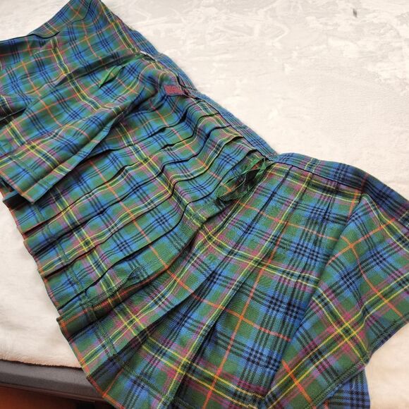 VTG Ralph Lauren Wool Tartan Plaid Pleated Belted Wrap Mini Skirt Sz 10 - Picture 8 of 13